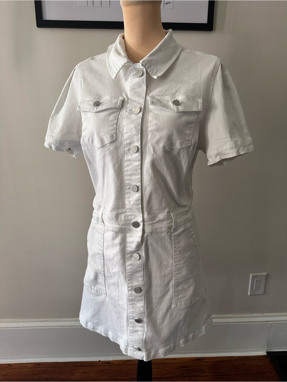 White Button-Front Denim Shirt Dress